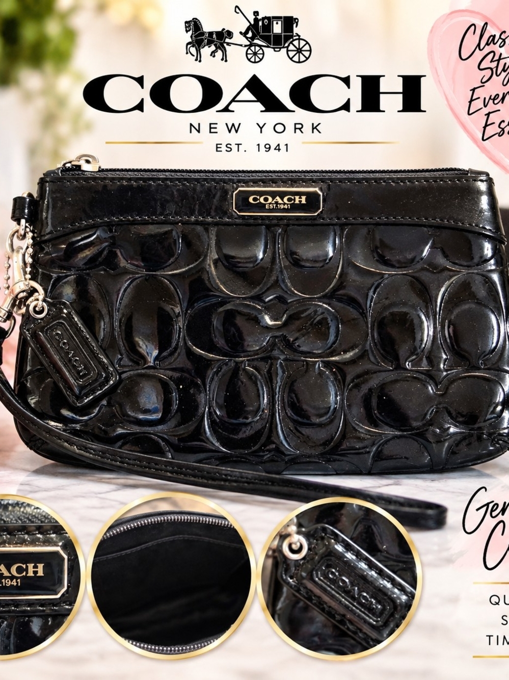 Coach Black Patent Leather Wristlet - Coach